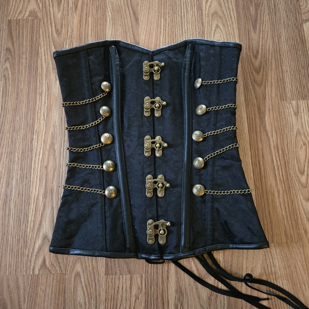 Black Corset with Gold Chains and Clasps